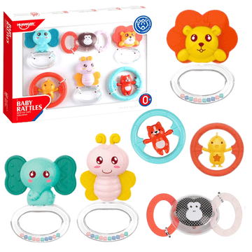 slomart Set grizal in ropotuljic za dojenčka Lean Toys, živali, 6 kosov