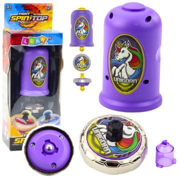 slomart LEAN TOYS komplet za vrtenje: izmetač z vrtavko - Jednorog