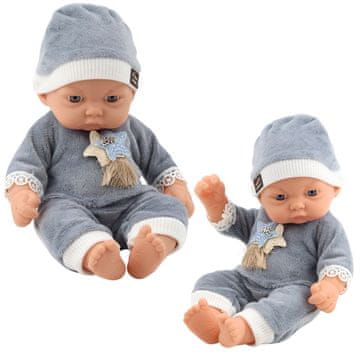 slomart LEAN TOYS punčka dojenček v sivi pižami zvezdice in kapico
