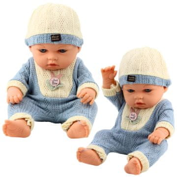 slomart Punčka LEAN TOYS 'Bobas', v pletenem modrem kompletu in s kapico