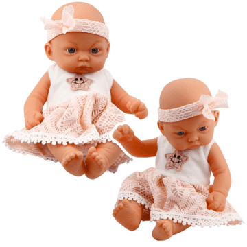 slomart Punčka LEAN TOYS 'Bobas', v roza obleki s čipko in zvezdico, s trakom za lase