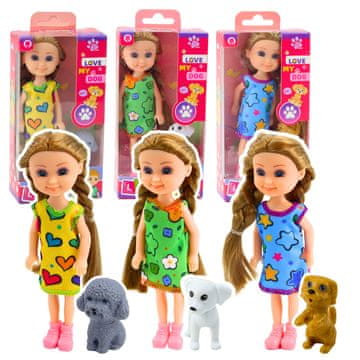slomart Set LEAN TOYS: Mini punčka s psičkom, oblekica, 14,5cm