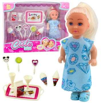 slomart Set LEAN TOYS: Mini punčka, dodatki, modra obleka, 12cm