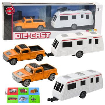 slomart Set kovinski avto s počitniško prikolico LEAN TOYS, oranžna