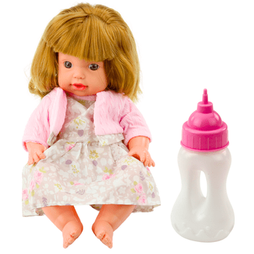 slomart LEAN TOYS punčka - dojenček, 30 cm, zvišico za hranjenje, v pudru roza, zvoki