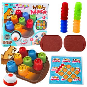 slomart LEAN TOYS Logična igra "Mole Maze" 2v1: Hitri lončki + Križci-krožci