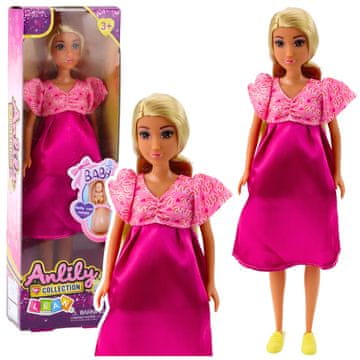 slomart LEAN TOYS Lutka Anlily - Noseča, roza saten obleka