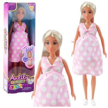 slomart LEAN TOYS Lutka Anlily - Noseča, svetlo roza obleka s pikami