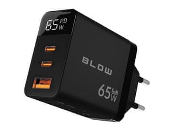 slomart Polnilnik Blow 65W GaN, 1xUSB-A, 2xUSB-C, LCD Watmeter, črn