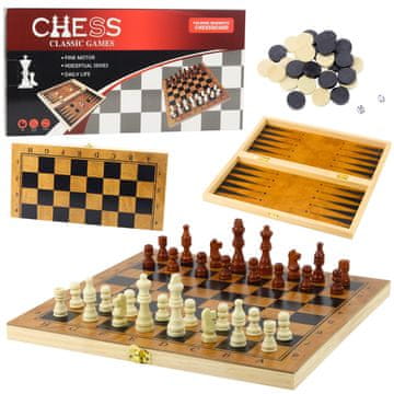 slomart Lesena družabna igra 3v1: Šah, Dama, Backgammon LEAN TOYS
