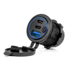 AMIO Avtomobilski polnilnik z USB vtičnicami, vodoodporen, z USB stikalom + 2x USB-C QC3.0 12V 24V amio-04596
