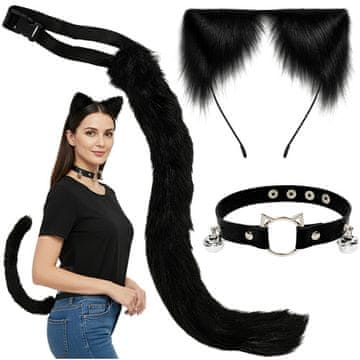 slomart Kostum mačka/lisa, 3-delni, črn, Ruhhy (rep, ušesa, choker)