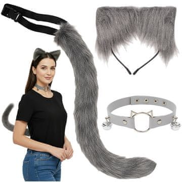 slomart Kostum mačka/lisa, 3-delni, siv, Ruhhy (rep, ušesa, choker)