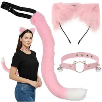 slomart Kostum mačka/lisa, 3-delni, roza, Ruhhy (rep, ušesa, choker)