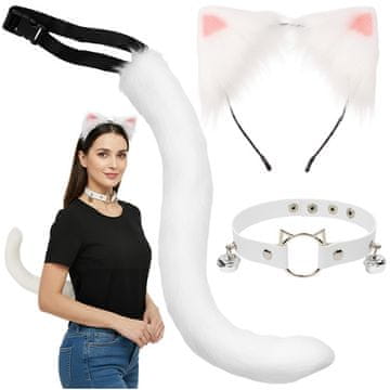 slomart Kostum mačka/lisa, 3-delni, bel, Ruhhy (rep, ušesa, choker)