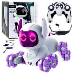 slomart LEAN TOYS robot pes TOOBY, daljinsko voden, RC, 360, luči, zvok, belo-vijoličen