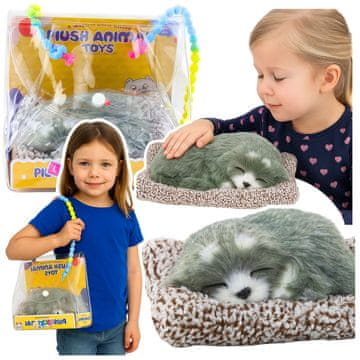 slomart LEAN TOYS Figurica spihečega huskyja na blazini, s krznom in zvokom