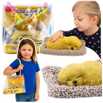 slomart LEAN TOYS Figurica spihečega labradoreca na blazini, s krznom in zvokom
