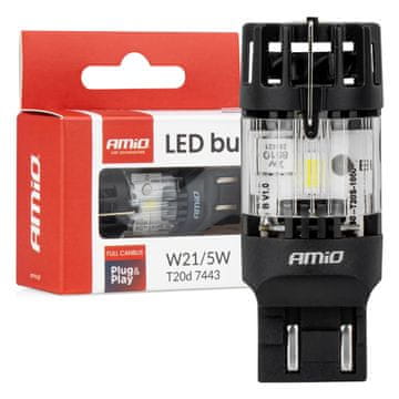 slomart AMiO Lumitec T20D 7443 W21/5W LED žarnica, 12V, Full Canbus, bela