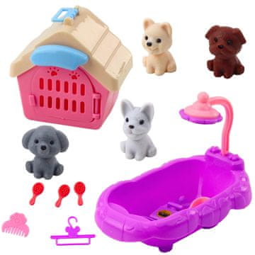 slomart Set za nego živali LEAN TOYS: kad, hiška, dodatki, 4 kos.