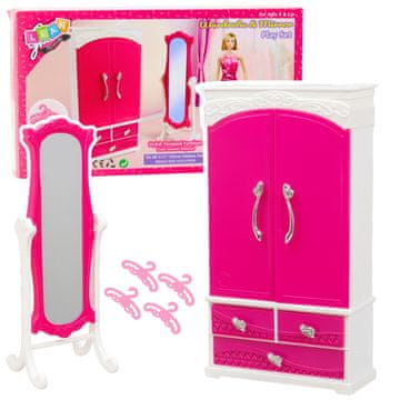 slomart LEAN TOYS Set roza pohištva za punčke: omara, ogledalo, obešalniki