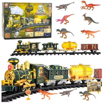 slomart LEAN TOYS Klasični vlak RC z dinozavri, lučmi, zvokom in dimom, 39 delov