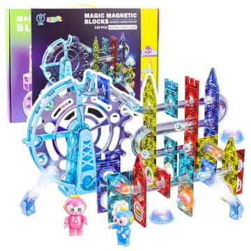 slomart LEAN TOYS Magnetski gradbeni tor za kroglice 120 el. s figuricami, ki svetijo v temi