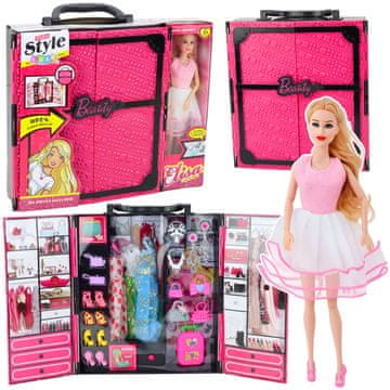 slomart Set LEAN TOYS Ružičasta ormar/garderoba za lutke s dodacima