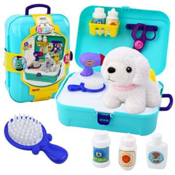 slomart LEAN TOYS Kozmetični salon za živali, kovček/nahrbtnik, 16 delov