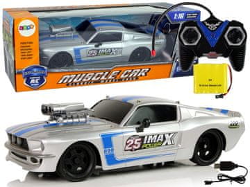 slomart Športni avto R/C 1:16, srebrn, modre črte, pilot