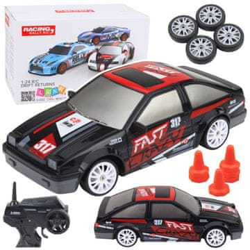 slomart LEAN TOYS Drift avto, črn, 1:24, RC, menjalna kolesa, 2.4 GHz