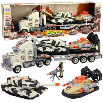 slomart LEAN TOYS Vojni set: kamion, tank, hovercraft, žoldnier, lučke, zvoki