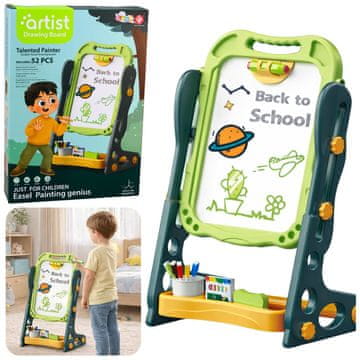 slomart LEAN TOYS Dvostranska magnetna tabla, kreda, suho-brisna, zelena, 52 el.