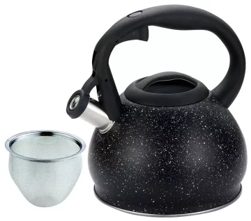 slomart Čajnik z vstavkom, jeklo 1,2 l, črn marmoriran KING Hoff
