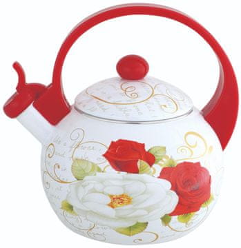 slomart Čajnik s piščalko Kinghoff KH-1910, 2l, emajlirano jeklo, motivi rož