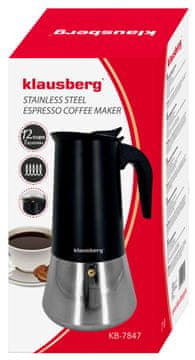 slomart Zaparzacz do kawy espresso, stal nierdzewna, 12 filiżanek, czarny/srebrny, klausberg, kb-7847