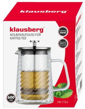 slomart Kavni/čajni lonec s tlačilko, steklo, 0,6 L, KLAUSBERG