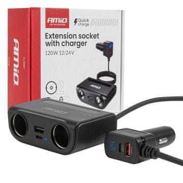 slomart AMiO Razdelilnik vžigalnika s polnilnikom USB-C + USB-A QC3.0 PD3.0 120W