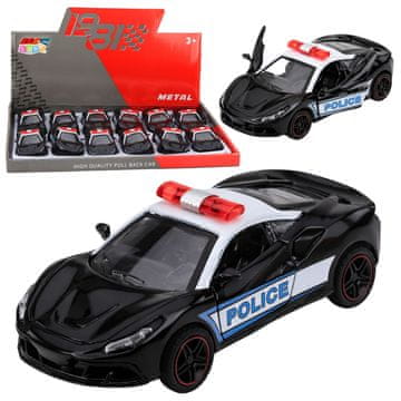 slomart Policijski športni avtomobil, kovinski, na vleko, črn 1:43