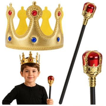 slomart Otroški kraljevski dodatek LEAN TOYS: krona in žezlo, zlati