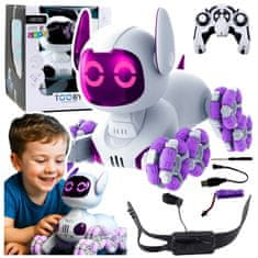 slomart LEAN TOYS robot pes TOOBY, daljinsko voden, RC, 360, luči, zvok, belo-vijoličen