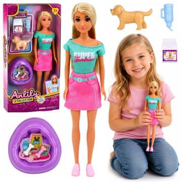 slomart LEAN TOYS Lutka Anlily s psičkom in dodatki za nego