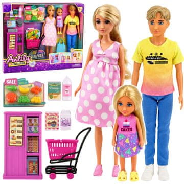 slomart LEAN TOYS Lutke Anlily Družina v supermarketu z dodatki