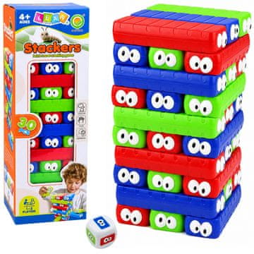 slomart Družabna igra Zgradimo stolp, 30 pisanih kock, LEAN TOYS