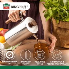 slomart KING Hoff French press, 1l, dvojna stena, leseni ročaj