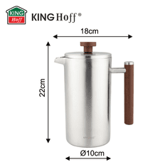 slomart KING Hoff French press, 1l, dvojna stena, leseni ročaj
