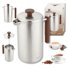 slomart KING Hoff French press, 1l, dvojna stena, leseni ročaj