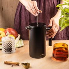 slomart KING Hoff French press, 1l, mat črn, leseni ročaj