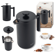 slomart KING Hoff French press, 1l, mat črn, leseni ročaj