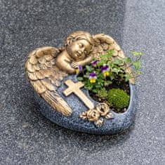 GARDEN LINE CEMENTNI nagrobni lonec, sivo srce Z ANGELOM, DEKORACIJA za grob, OBLOGA 16x17,5x11 cm